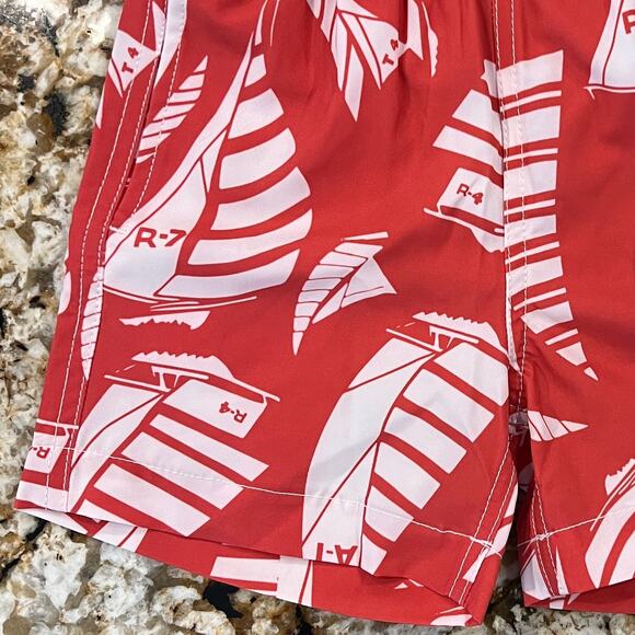 NWT J. Crew Boys' Red W/White Sailboat Print Swim Trunk - SIZE 2 - Picture 5 of 8